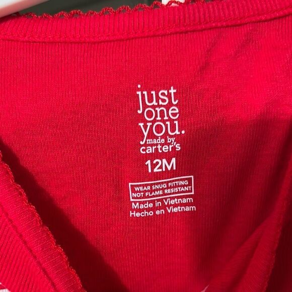 Just One You by Carters Red Reindeer and Santa one piece Footie Pajamas Size 12m - Picture 2 of 7